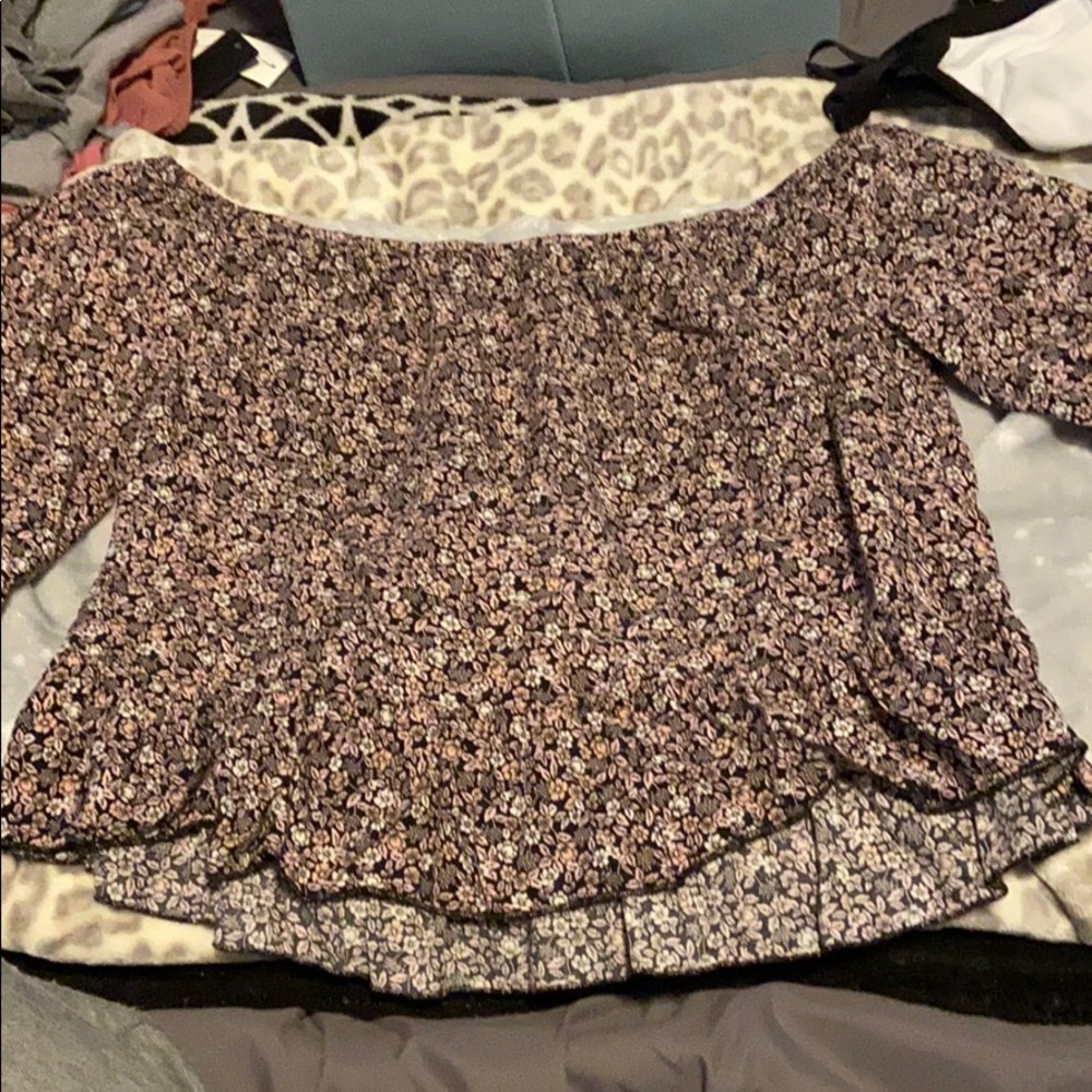 Pink floral off the shoulder peplum top